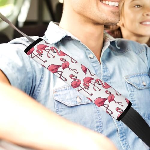 2PCS Soft Padded Car Seat Straps Shoulder Pads for Adult Use, Most Cars, Pink Flamingo Shoulder Protector, Shock Absorption - color: Pattern 720