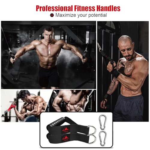 Heavy Duty Gym Exercise Handles Attachment for Cable Machine,Resistance Band,Pulley System Home Fitness Workout Equipment, with Elastic Rubber Grip and 2 Large Carabiners - color: Classic Black