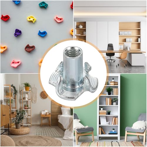 HARFINGTON M4x13mm T-Nuts 4 Pronged Tee Nut 0.57" x 0.51" Fully Thread Carbon Steel Inserts for Wood, Rock Climbing Holds, Cabinetry, Furniture 100pcs - size: M4x13mm, 14.5mm