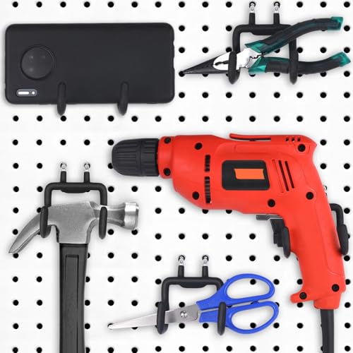 Hotop 4 Pack Pegboard Drill Holder Hooks, Black Metal Peg Board Hooks for Hanging Power Tools, Utility Hook for Garage Tool Organizer, Workbench, Craft Room and Wall Storage(7.48 x 2.8 x 3.66 Inch) - size: 7.48 x 2.8 x 3.66 Inch