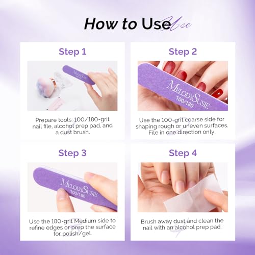 MelodySusie 7Pcs Nail Files 100/180 Grit, 2 Standard & 5 Mini Mixed-Shape Emery Boards for Acrylic, Gel and Natural Nails, Portable Travel Manicure Pedicure Shaping Tools Kit, Purple - size: 7Pcs Straight Shape
