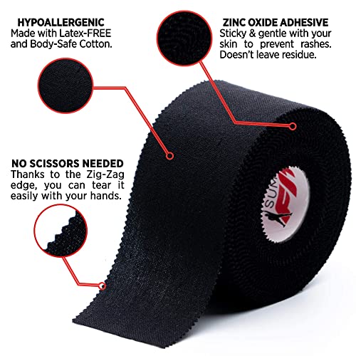 Black & White Athletic Tape Extremely Strong: 16 Rolls + 4 Finger Tape. Easy to Apply & No Sticky Residue. Sports Tape for Boxing, Football, or Climbing. Enhance Joints Protection Now
