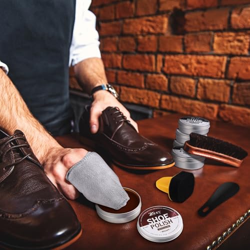 17Pcs Leather Shoe Polish Set Travel Boots Shine Care Kit Horsehair Brushes for Men Him Husband Dad (Style A)