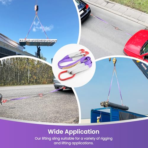 Lifting Slings Straps with Hooks - 3.3 FT, 4409LB Pounds Capacity, Polyester Bridle Sling, Heavy Duty Two Leg Rigging Strap for Engines, Cranes, Hoists, Truck, Purple