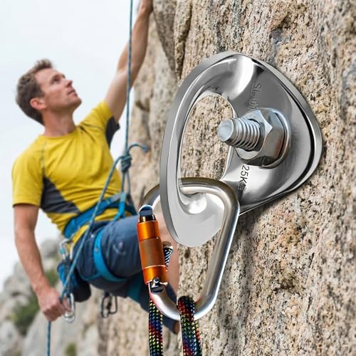 10Pack 25kN 316 Stainless Steel Climbing Bolt Hangers Professional Rock Climbing Anchors & Anchor Plate for Rappelling, Cave Exploration Aerial Work & Rescue, Heavy Duty Outdoor Climbing Gear