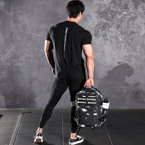 WOLFpak 35L Athletic Gym Backpack - Durable 1000D Waterproof Oxford Material with MOLLE Webbing, Laptop Pocket - color: Black Lightning