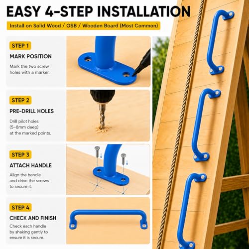 17 Inch Blue Metal Playground Handles Set of 6, Heavy-Duty Climbing Wall Grab Bars, Indoor/Outdoor Monkey Bars for Playground, Backyard, Climbing Frames - color: Blue