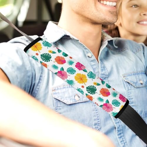 Universal Fit Seat Belt Shoulder Pad for Adult Use, Most Cars, 2 Pack Hawaiian Hibiscus Harness Pads Strap Pressure Relief - color: Pattern 1010