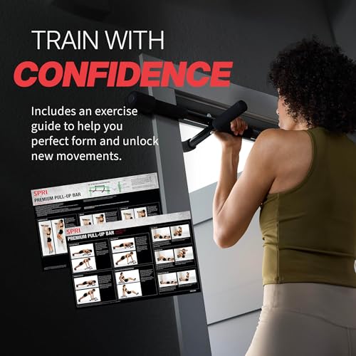 SPRI Pull Up Bar - 8-Grip and 12-Grip Door Frame Mounting Pull-Up Bar for Versatile Workouts - Rugged Steel Frame with Foam Handles - Supports 300 Pounds - Fits Door Frames Up to 32 in. Wide – Black - size: 8 Grip