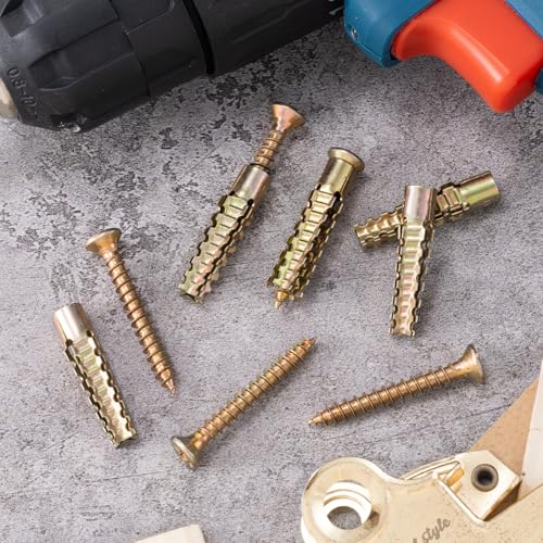 HINZIC 22 Set Steel Wall Anchors with Screws, #4×1-2/5, Gold - size: #4×1-2/5