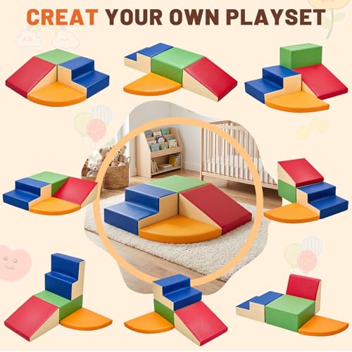 TODIBY 4-Pieces Climbing Toys for Toddlers (XL Size): PU Leather - Soft Play Climbing for Toddlers - Extra Large Foam Climbing Blocks for Crawling and Sliding Indoor Playground for Kids - style: XL Classic