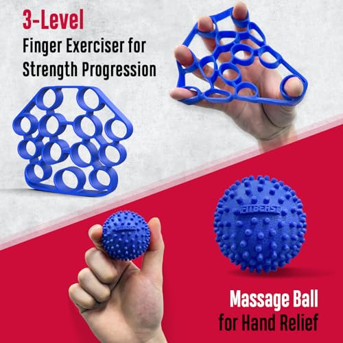 FitBeast Grip Strength Trainer, Hand Gripper Strengthener Kit - 6 Pack with Adjustable Resistance Forearm Strengthener, Forearm Exerciser and Massage Balls for Hand Therapy, Grip Training - color: Navy Blue