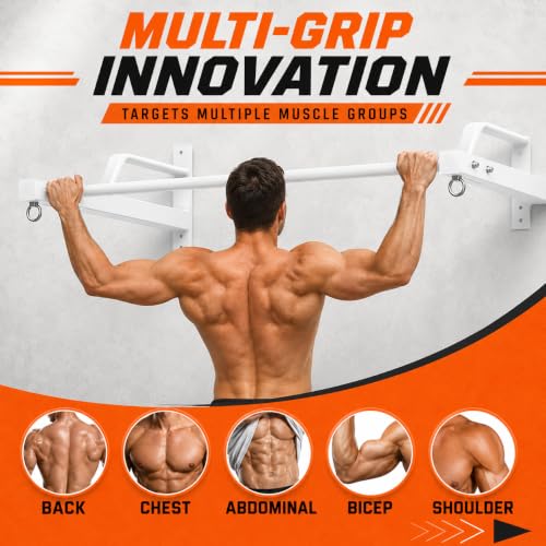 2026 Upgrade Pull Up Bar Wall Mounted - 600 lbs Heavy Duty Strength Training Pull-Up Bars, Ideal Rogue Pull Up Bar for Home and Commercial Gym, Easy Installation Chin Up Bar, Versatile Garage Pullup Bar - color: White