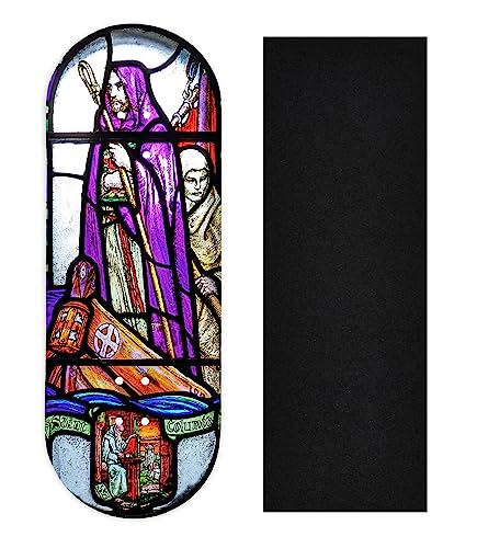 Teak Tuning Heat Transfer Graphic Wooden Fingerboard Deck, Stained Glass - 34mm x 97mm Popsicle Shaped Deck