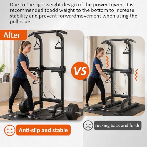 Power Tower Pull Up & Dip Station Multi-Function Home Strength Training Fitness Workout Station Height Adjustable - color: Black