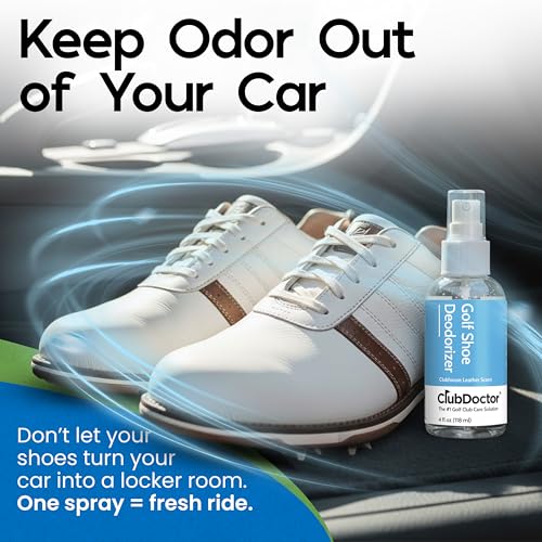 Club Doctor Golf Shoe Deodorizer Spray, Enzyme Odor Eliminator with Premium Elite Leather Scent Air Freshener, Smell Absorber, Fast-Drying Safe for All Materials Long-Lasting Freshness for Golf Shoes