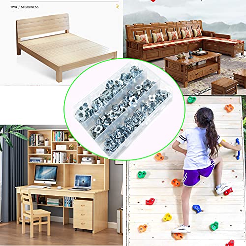 T Nuts 1/4"-20,5/16"-18, 3/8"-16,Hincell 120pcs Zinc Plated Steel T-Nut 4 Pronged Tee Blind Nuts Assortment Kit for Wood, Rock Climbing Holds, Cabinetry, Furniture,etc. - size: 1/4"-20,5/16"-18,3/8"-16(120pcs Assortment)