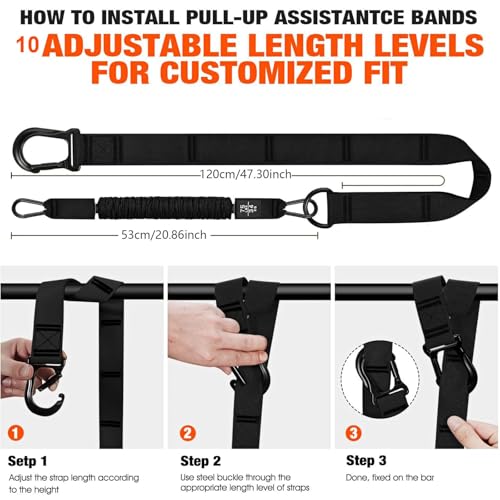 Adjustable Heavy Duty Pull Up Assistance Bands with Fabric Feet and Knee Rest - Pull Up Resistance Bands for Men, Women, and Seniors - Perfect for Dip and Resistance Strength Training Glamflex - color: Black