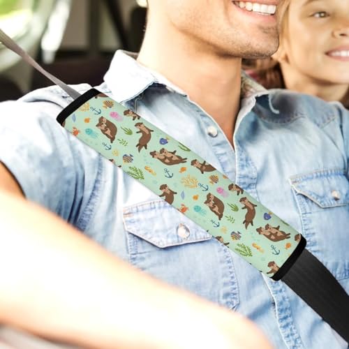 2PCS Breathable Car Seat Belt Pad for Elderly Support, Stroller Pushchair High Chair, Sea Otters Seat Belt Cushion, Anti-Slip Pad - color: Pattern 400