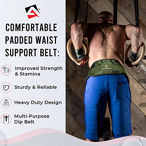 AQF Dip Belt with 36" Steel Chain - Neoprene Padded Back Support Belt | Secure Carabiners for Weighted Pull ups, Dips, Gym, Powerlifting, Bodybuilding, Squat & Fitness - color: Green Camo