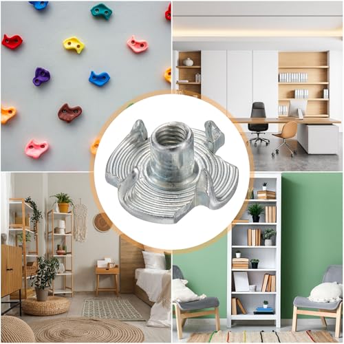 HARFINGTON M3x6mm T-Nuts 4 Pronged Tee Nut 0.47" x 0.24" Fully Thread Carbon Steel Inserts for Wood, Rock Climbing Holds, Cabinetry, Furniture 100pcs - size: M3x6mm, 12mm