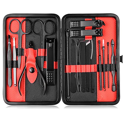 Manicure Set Professional Nail Clippers Kit Pedicure Care Tools- Stainless Steel Women Grooming Kit 18Pcs for Travel or Home (Red) - color: Red