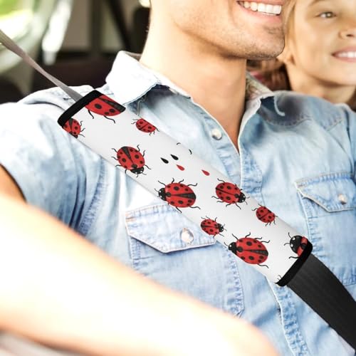 Soft Padded Car Seat Straps Shoulder Pads for Elderly Support, All Vehicles, 1 Pair Ladybug Rain Beige Shoulder Protector Anti-Slip Pad - color: Pattern 771