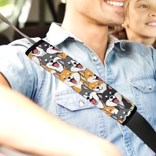 Soft Padded Car Seat Straps Shoulder Pads for Elderly Support, All Vehicles, 1 Pair Cute Shiba Inu Cartoon Dog Faces Shoulder Protector Anti-Slip Pad - color: Pattern 366