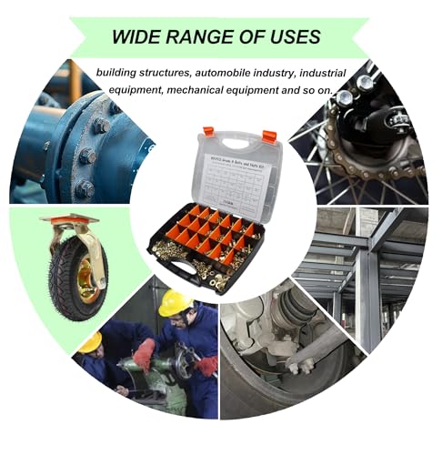 891Pcs Grade 8 Bolts and Nuts Kit - 1/4-20, 5/16-18, 3/8-16, 1/2-13 SAE Hex Bolt Assortment with Washers, Yellow Zinc Plated, Storage Case for Heavy Equipment & Farm Machinery - size: 891PCS 1/4-20 5/16-18 3/8-16 1/2-13 SAE Bolt Kit
