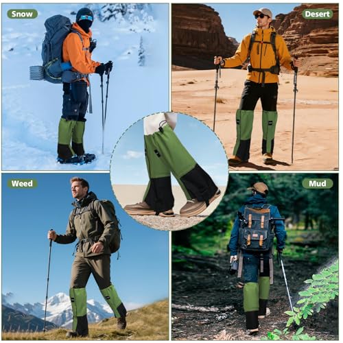 Waterproof Adjustable Hiking Gaiters for Men and Women, Snow Boots-Gaiters for Hiking in Hunting Sand Mud Mountain Climbing Snowshoeing - color: Army Green