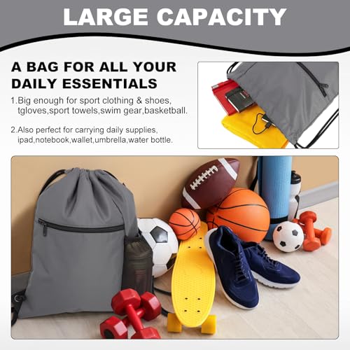 HOLYLUCK Men & Women Outdoor Sport Gym Sack Waterproof Drawstring Backpack Bag (Standard with drawstring, dark grey) - color: Dark Grey, style: Standard With Drawstring