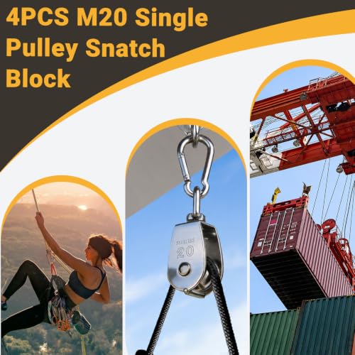 4PCS M20 Heavy Duty Rope Pulley Block | 304 Stainless Steel Heavy Duty Lifting Crane Swivel Hook for Hanging Wire and Crane Operations | 304 Stainless Steel Heavy Duty Lifting Crane Swivel Hook For Hanging Wire and Crane Operations - size: 4P-M20
