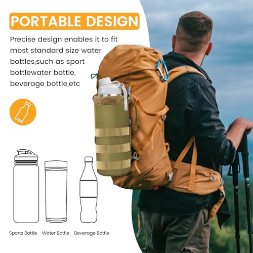 Molle Water Bottle Holder, Upgraded 1000D Nylon Tactical Molle Water Bottle Pouch, Sports Water Bottle Bag Bottom Mesh Lining Hydration Carrier for Camping, Climbing, Hiking and Travelling - color: Tan-2pack