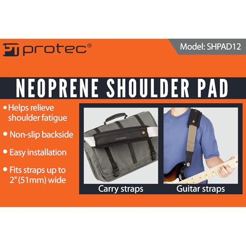 Protec Deluxe Neoprene Non-Slip Shoulder Strap Pad, Fits Straps Up to 2 Inches Wide, Black, Model SHPAD12