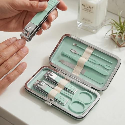 Manicure Kit for Women Men-Manicure Set with Case, Nail Clippers, Portable Nail Care Kit for Travel Home Personal Grooming(Matcha Green 7 in 1) - color: Green2