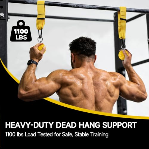 FitBeast Pull Up Ball Grips & Finger Straps Set – Grip Balls for Dead Hangs, Pull Ups, Climbing & Home Gym Training - color: Yellow