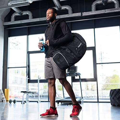 Meister Brawler Gym Bag for Fighters w/Zip-Out Wash Bag & Shoe Locker | Built for fighters and gym go-hards, waterproof 40L duffel bag with WrapHamper wash bag and smart pocket layout