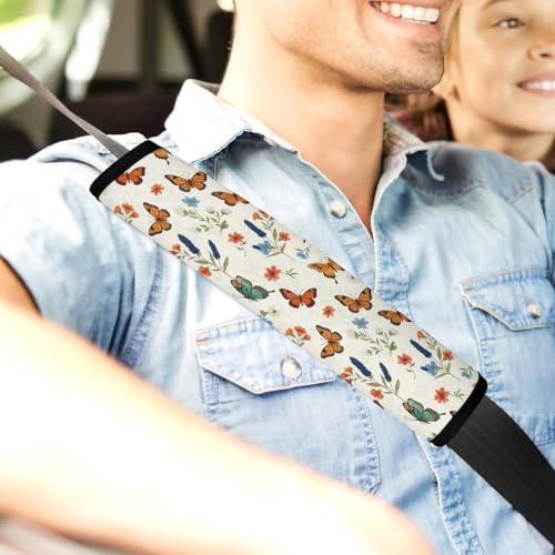 2 Piece Butterfly Flowers Colorful Butterflies Theme Car Seat Belt Pad Breathable Seat Belt Cushion for Child, Stroller Pushchair High Chair, Easy Install (No Tool) - color: Pattern 1002