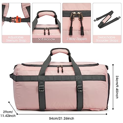 G4Free Gym Bag for Women Men Duffle Backpack with Shoe Compartment Water Resistant Travel Weekender Bag - color: pink