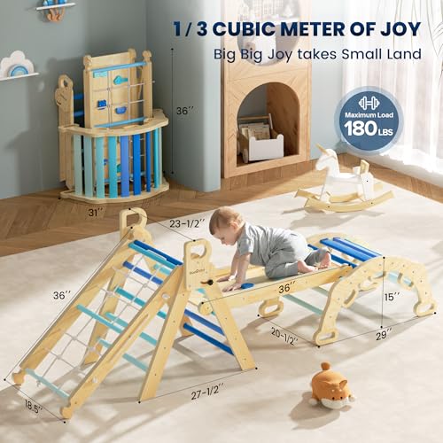BlueWood 2025 8-in-1 Pikler Triangle Climbing Set Toddler Toys Indoor Baby Jungle Gym Climber Playground for Kids - Sky Blue - color: Sky Blue