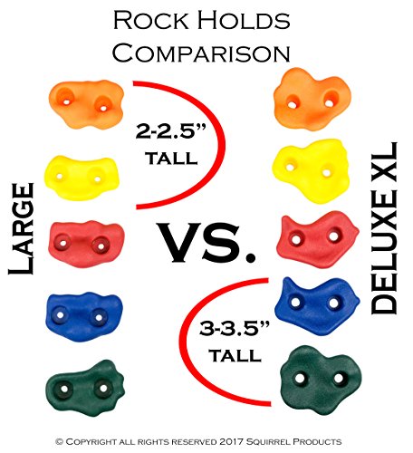 Squirrel Products Rock Climbing Holds for Kids, Deluxe Extra Large Climbing Rocks with Mounting Hardware - DIY Rock Wall Indoor & Outdoor Playground Accessories Wall Climbing Kit - Ages 3+ - style: 20 Pack XL Deluxe