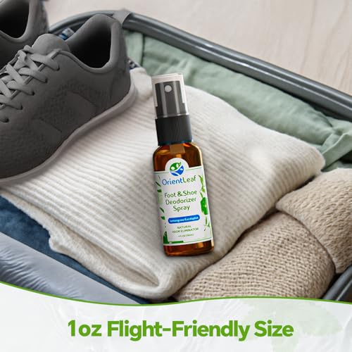 ORIENTLEAF Shoe Deodorizer Spray, Shoe Odor Eliminator for Smelly Shoes, Men, Women, Teenagers, 4 Fl Oz & 1 Fl Oz, Travel Essentials Refresher Spray, Eucalyptus Lemongrass