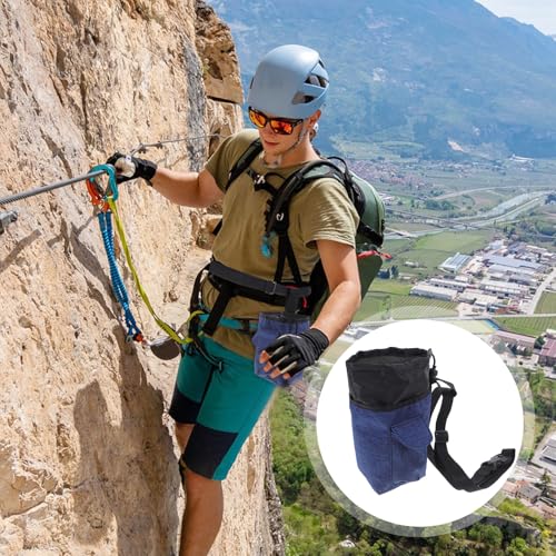 Rock Climbing Chalk Bag with Zippered Pocket, Non-Slip Chalk Holder Waist Pouch in Navy Blue for Outdoor Bouldering and Indoor Gym Climbing Gear Storage