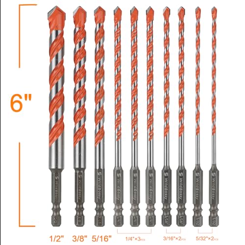 Concrete Carbide Drill Bits 15/64" (10PCS) | Hex Shank Masonry Cement Tile Drill Bit Set for Glass/Brick/Plastic/Cement/Tile - size: 15/64"