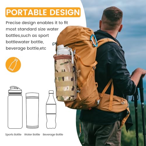 Molle Water Bottle Holder, Upgraded 1000D Nylon Tactical Molle Water Bottle Pouch, Sports Water Bottle Bag Bottom Mesh Lining Hydration Carrier for Camping, Climbing, Hiking and Travelling - color: CP-2pack