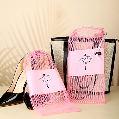 Shappy 4 Pcs Pointe Shoes Bag Mesh Dance Shoe Storage Ballet Accessories for Women Girls, Drawstring Pouch - color: pink