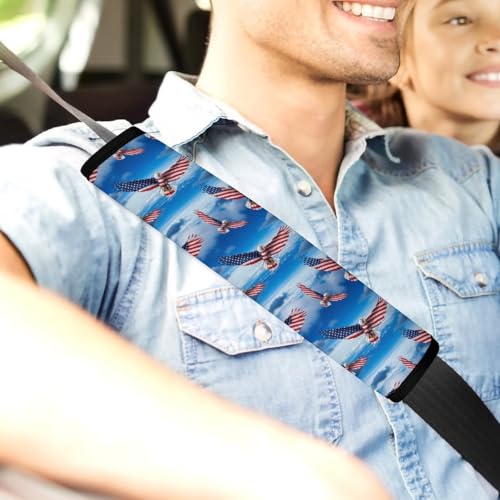 Soft Padded Car Seat Belt Pad for Elderly Support, Stroller Pushchair High Chair, 2 Pack American Flag Eagle Shoulder Harness Cover Anti-Slip Pad - color: Pattern 41