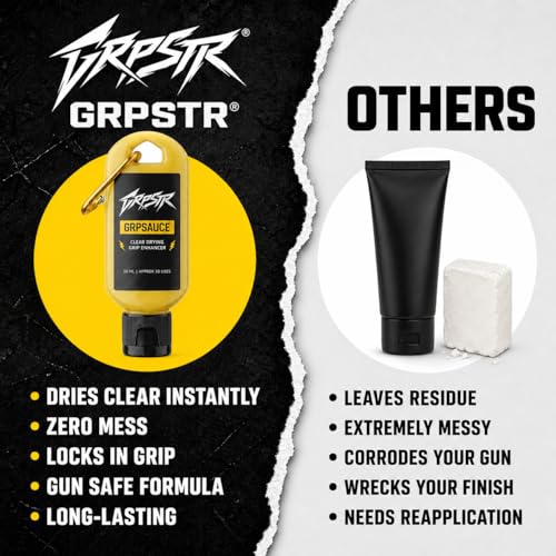 GRPSAUCE Liquid Chalk Alternative for Shooting Sports | Clear Drying Grip Enhancer for Pistols & Rifles | Non-Corrosive, Gun-Safe | No Chalk Residue | Competition Ready | 50ml Carabiner Clip Bottle