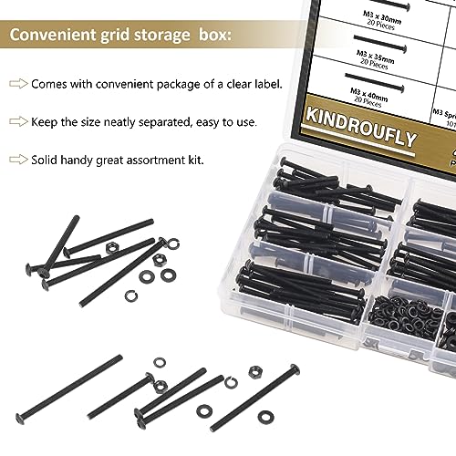 402 Pieces Black M3 x 30/35 /40/45 /50 mm Button Head Socket Cap Screws Nuts Washers Assortment Kit, 10.9 Grade Alloy Steel - size: M3 x 30/35/40/45/50mm, style: Button Head