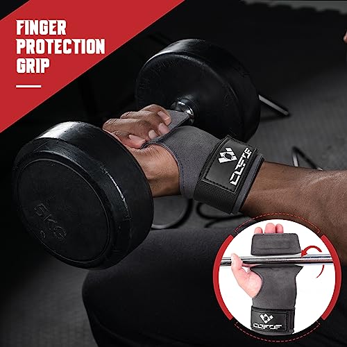 COFOF Weight Lifting Wrist Strap, Double Layer Leather Wrist Strap for Deadlift and Powerlifting, Adjustable Neoprene Padded Gym Workout Lifting Hooks (Pair) - color: Gray